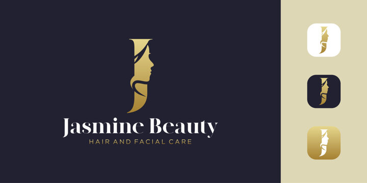 Elegant vector logo design featuring the letter J combined with the silhouette of a woman's head.