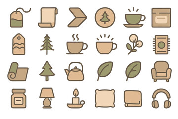 Cozy home elements featuring drinks, greenery, and comfort items for creating a warm atmosphere