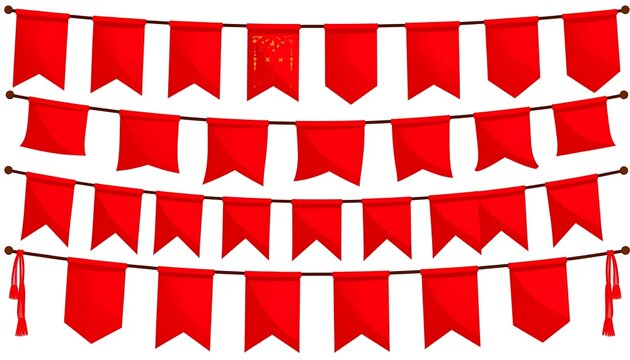 Rows of red pennants hanging on strings