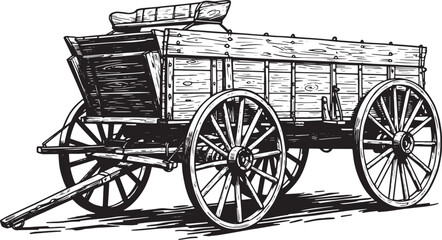 Fototapeta premium Antique Pioneer Wagon Illustration in Woodcut Style, Isolated on