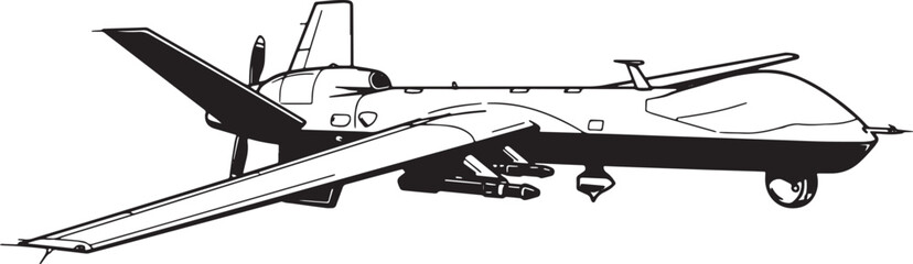 Obraz premium Stylized illustration of a military drone, black and white, isol