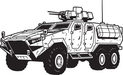 Stylized Illustration of a Tactical Armored Vehicle in Black and
