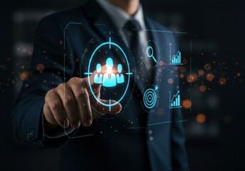 Businessman targets ideal customer with digital interface technology