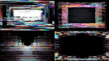 Glitch Frames/Borders; Digital Distortions on Computer Screen Abstract Style