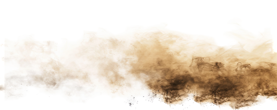 Large, irregular cloud of light brown/tan, possibly dust or smoke, obscuring landmass