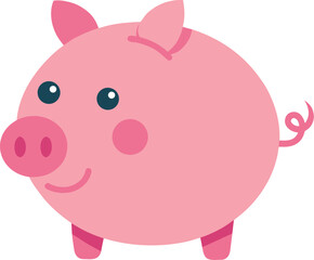 Cute pink piggy illustration with a curly tail