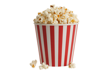 Enjoy fresh popcorn in a classic striped bucket, ready for movie night or a tasty snack anytime!