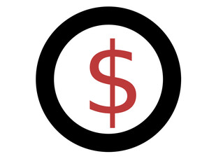 dollar icon with red color and black circle