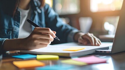Person writing on notebook - Powered by Adobe
