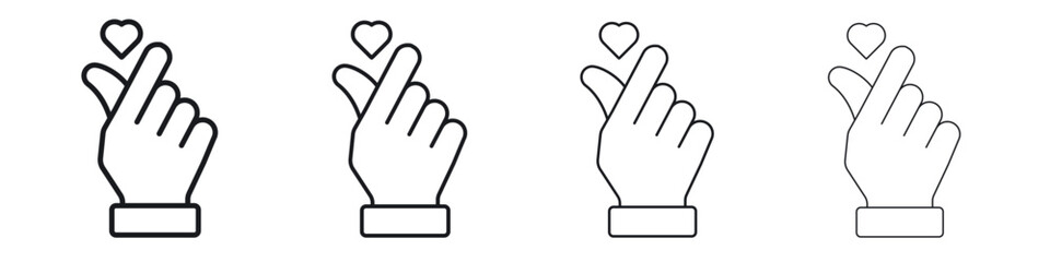 Obraz premium korean heart icons big set. Simple black stroke line versions collection