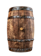 Obraz premium Aged wooden barrel, front view. Iron bands encircle