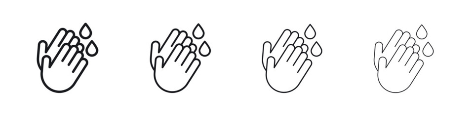Wash hands icons big set. Simple black stroke line versions collection