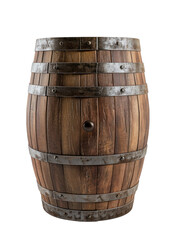Obraz premium Wooden barrel, weathered and full. Iron bands encircle