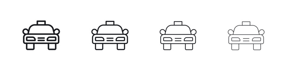 Taxi icons big set. Simple black stroke line versions collection