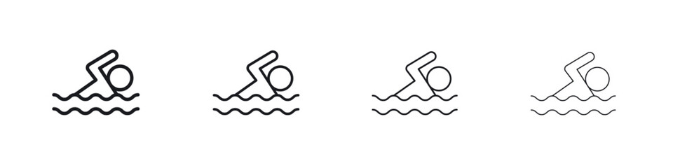 Swimming icons big set. Simple black stroke line versions collection