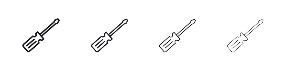 Screwdriver icons big set. Simple black stroke line versions collection