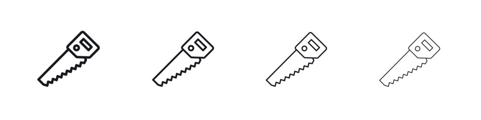 Saw icons big set. Simple black stroke line versions collection