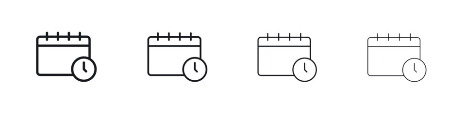 Schedule icons big set. Simple black stroke line versions collection