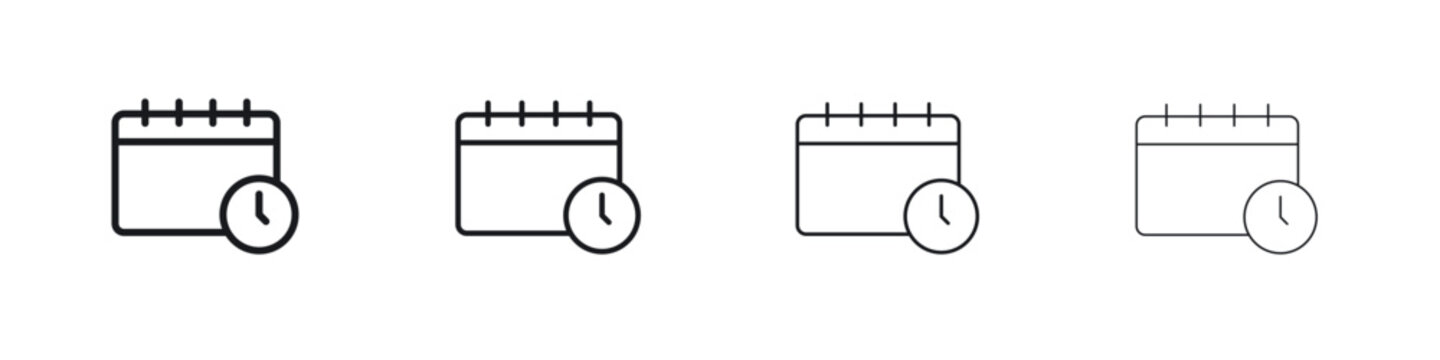 Schedule icons big set. Simple black stroke line versions collection