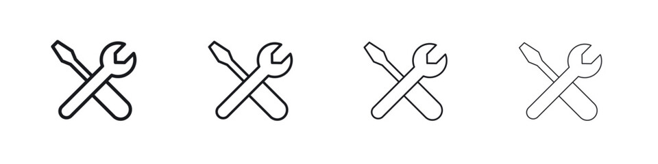 Repair tools icons big set. Simple black stroke line versions collection