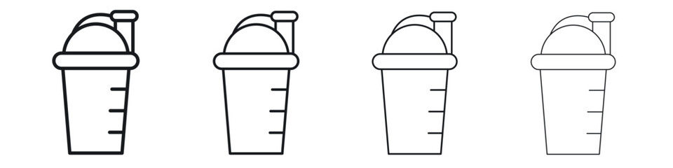 Protein shake icons big set. Simple black stroke line versions collection