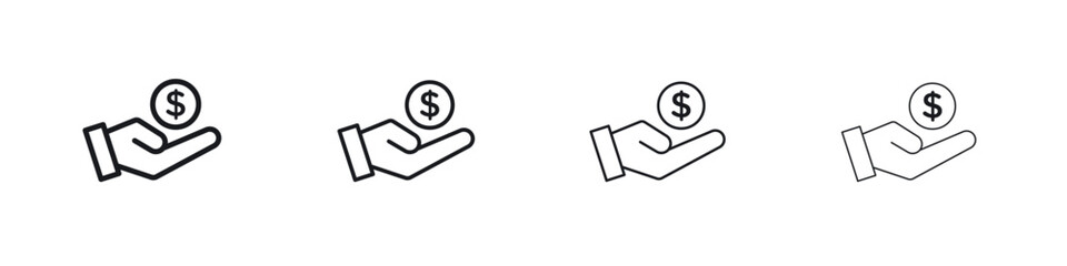 Profit icons big set. Simple black stroke line versions collection