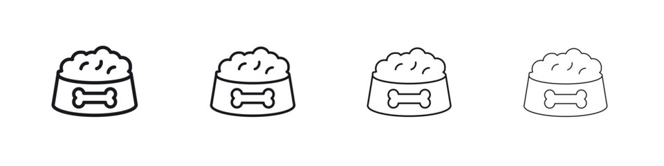 Pet food icons big set. Simple black stroke line versions collection