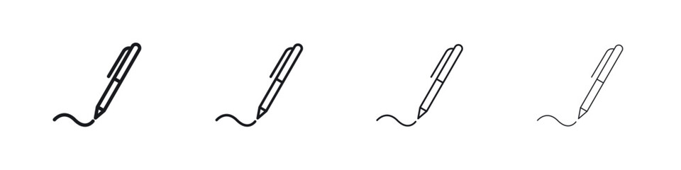 Pen icons big set. Simple black stroke line versions collection