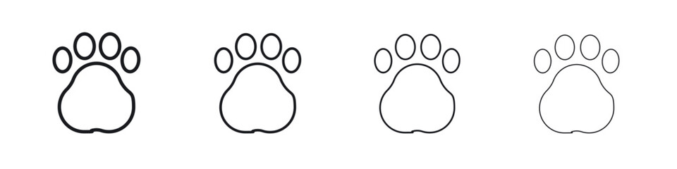Paw icons big set. Simple black stroke line versions collection