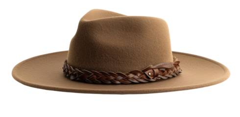 Light brown fedora hat with braided leather band