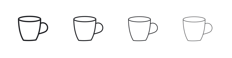Mug icons big set. Simple black stroke line versions collection