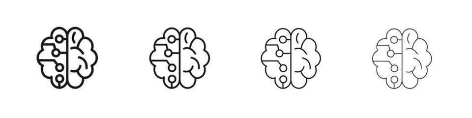 Machine learning icons big set. Simple black stroke line versions collection