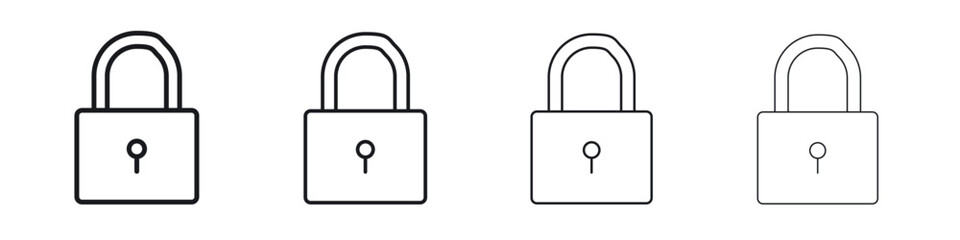 Lock icons big set. Simple black stroke line versions collection