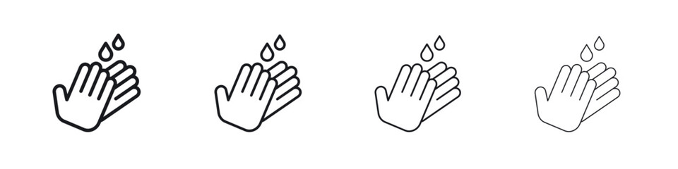 Handwashing icons big set. Simple black stroke line versions collection