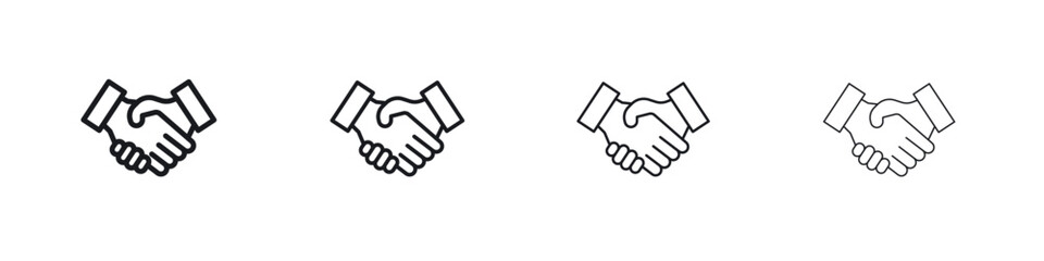 Handshake icons big set. Simple black stroke line versions collection