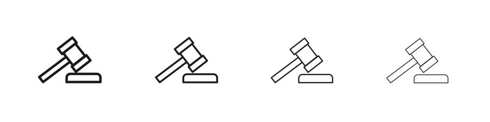 Gavel icons big set. Simple black stroke line versions collection