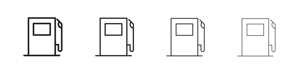 Gas station icons big set. Simple black stroke line versions collection