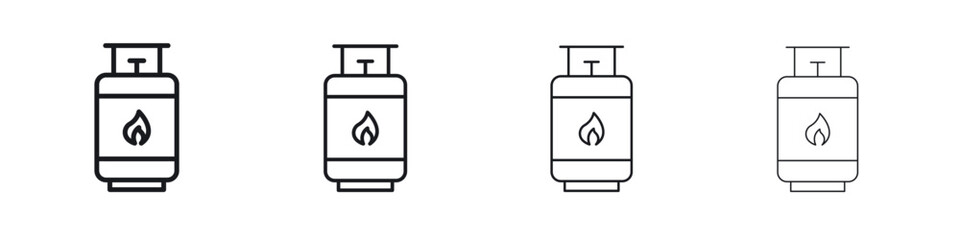 Gas cylinders icons big set. Simple black stroke line versions collection