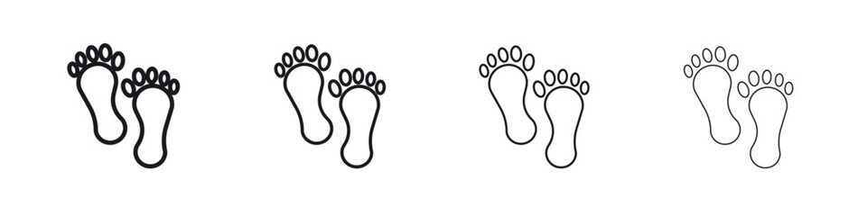 Footprint icons big set. Simple black stroke line versions collection