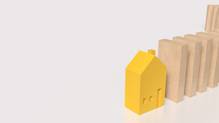 The Yellow house and domino for Business concept 3d Rendering.