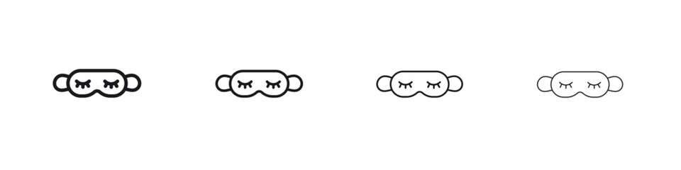 Eye mask icons big set. Simple black stroke line versions collection