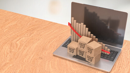 The Card box on notebook for shopping transportation online concept 3d Rendering.