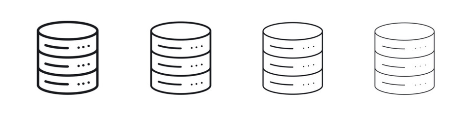 Database icons big set. Simple black stroke line versions collection