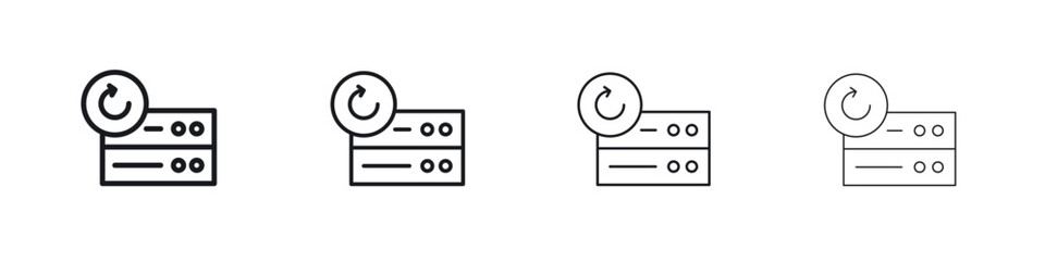 Data backup icons big set. Simple black stroke line versions collection