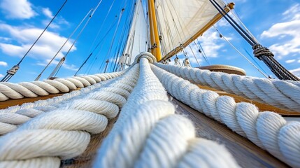 Obraz premium Sailing Ship Ropes, Knots, and Deck