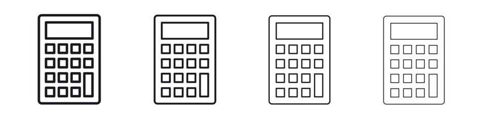 Calculator icons big set. Simple black stroke line versions collection
