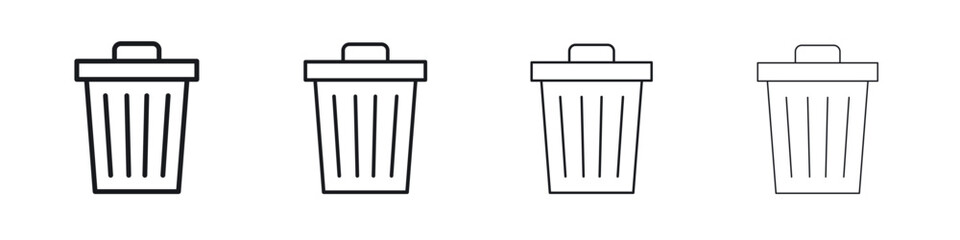 Bin icons big set. Simple black stroke line versions collection