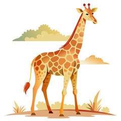 Fototapeta premium vector illustration of giraffe, standing tall, watercolor