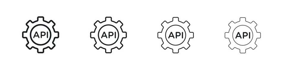 API icons big set. Simple black stroke line versions collection