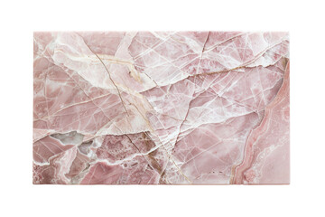 Close-up of a rectangular slab of pink and white marble-like stone.  Intricate veining and color variations create a natural, textured surface